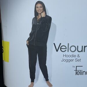 Felina Women's S Velour Hoodie Jogger Set Black e0781